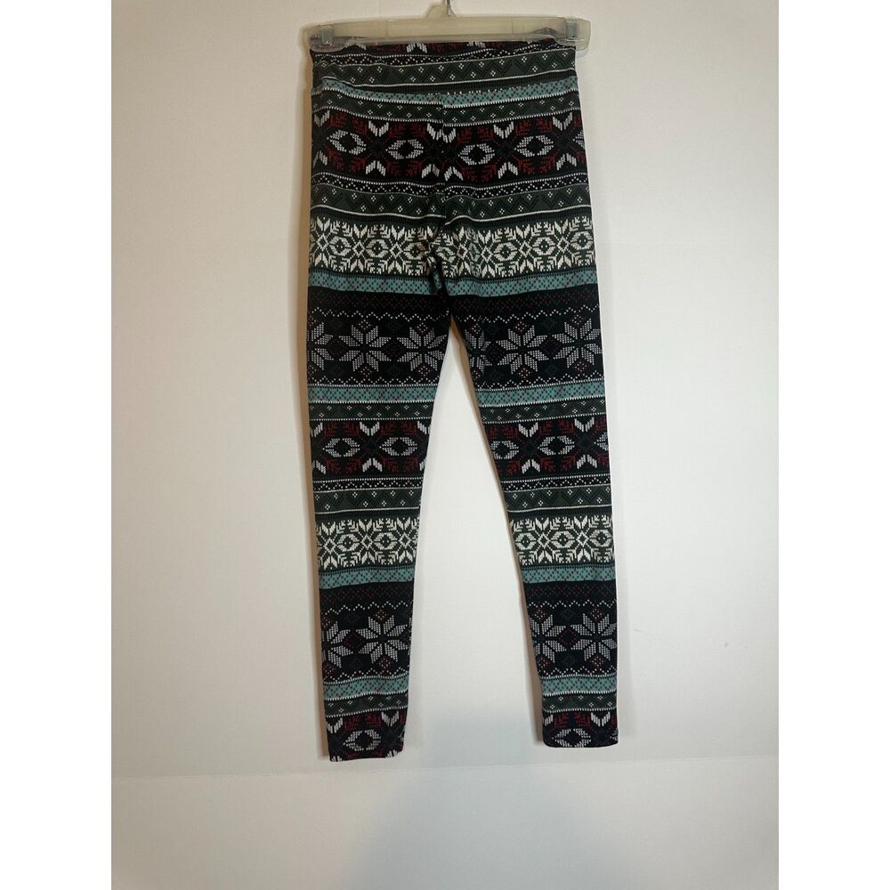 Dream Tween Girls Fair Isle Leggings Black Red Green Winter Holiday Print M